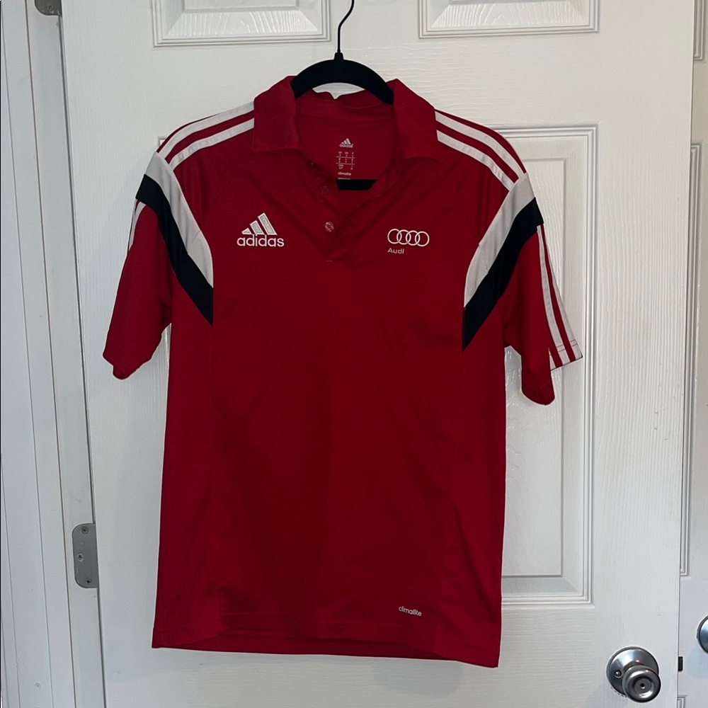 adidas Audi branded climalite golf Red Polo Shirt with White and Black Accents
